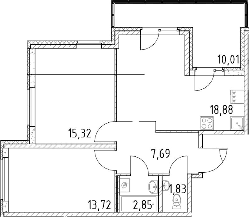 2-комнатная квартира 60.29 м², 10/23 эт., ЖК «Город Первых»